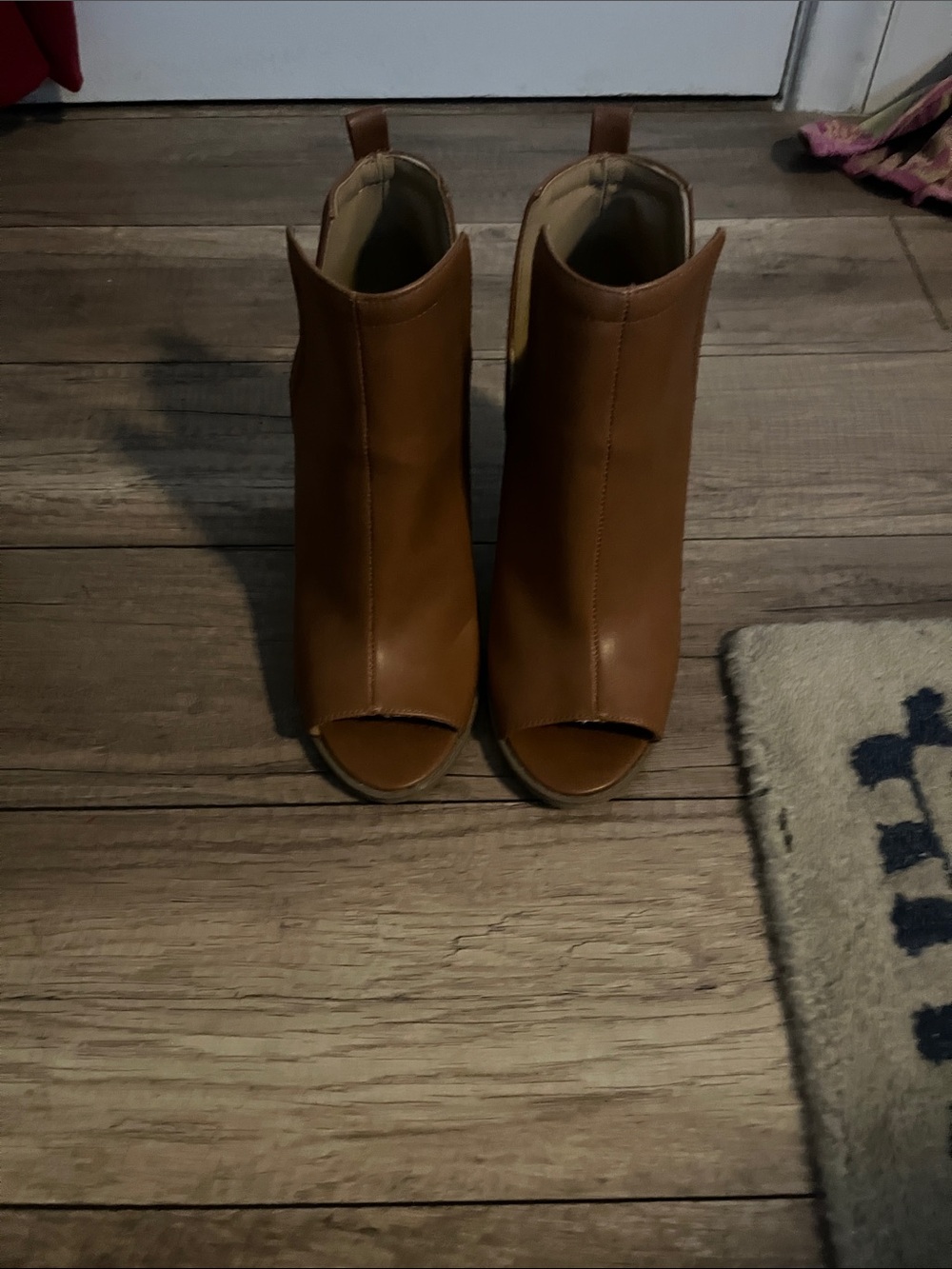 Pink Lily Tan Peep-Toe Mule Booties